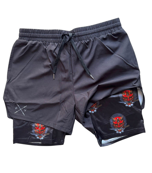 Oni Mask Samurai 2 in 1 Training Shorts - Powerlifting Vault